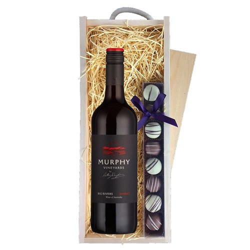 Murphy Vineyards Big River Shiraz & Heart Truffles, Wooden Box